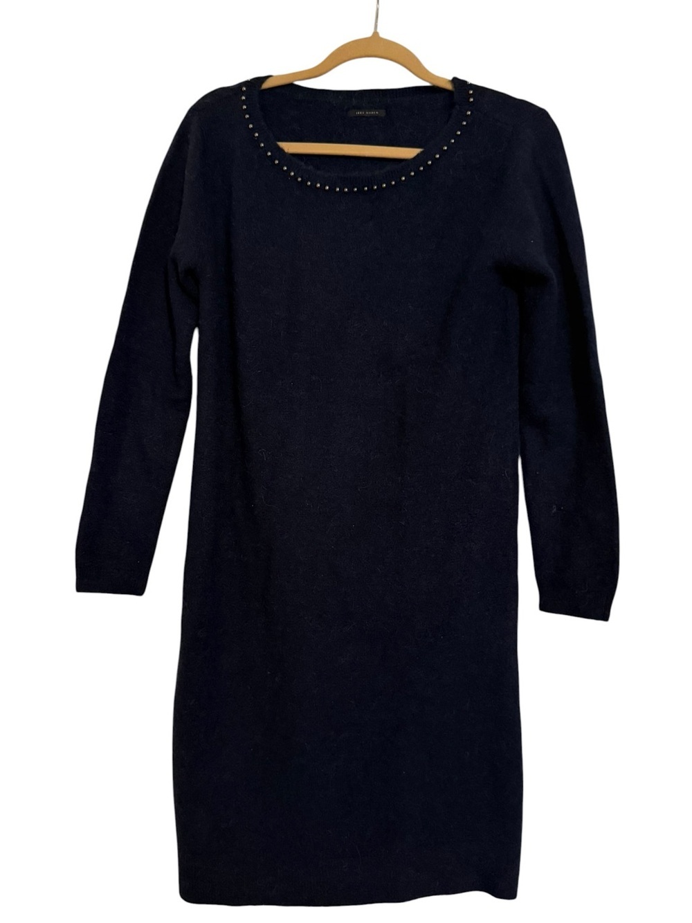 IKKS Women Navy Knit Sweater Dress Silver Studded Neckline Size 38 French Brand